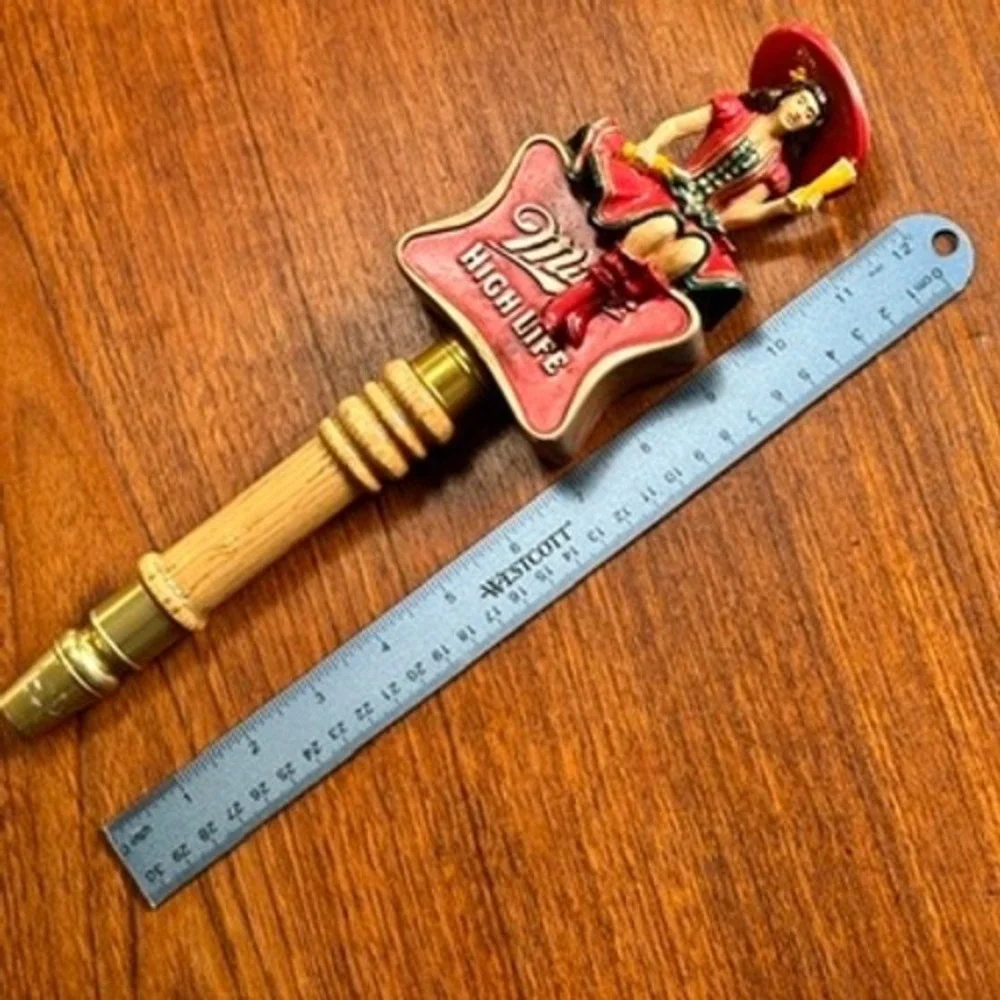 Miller High Life Girl in the Moon Beer Tap Handle Vintage Oak Wood Brass 12